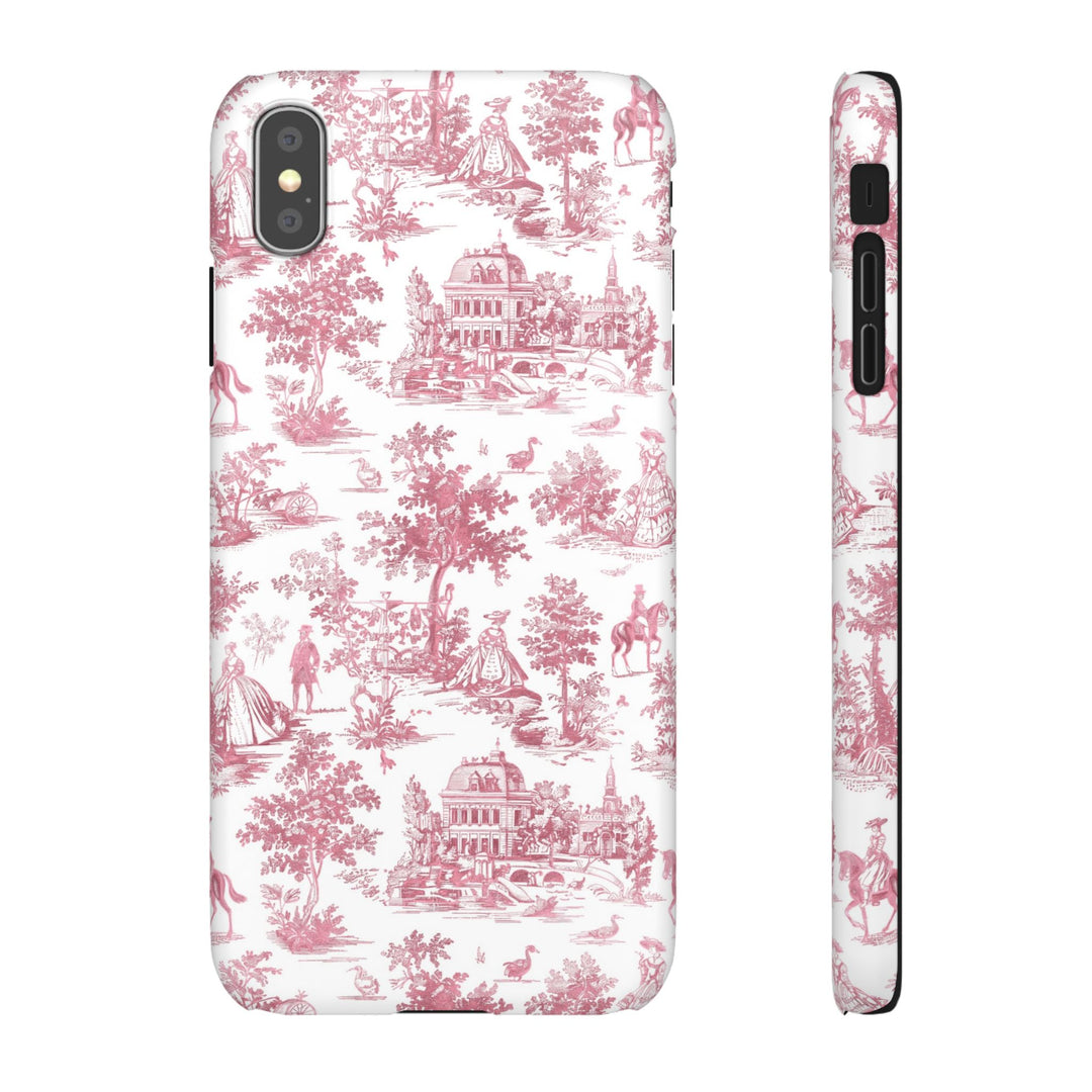 Sleek Snap Pink French Toile Cute Phone Case for iPhone 16 15 14 13 12 11 X Xs Max Xr Pro Plus Samsung Galaxy S24 S23 S22 S21 S20 Note Ultra
