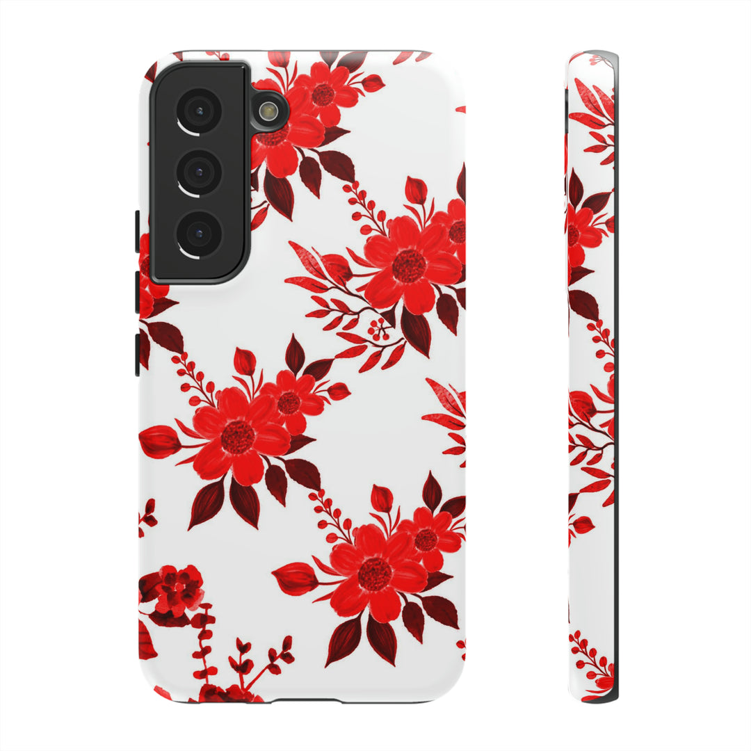 Cute Samsung Phone Case | Aesthetic Samsung Phone Case | Galaxy S23, S22, S21, S20 | Red White Flowers, Protective Phone Case - Studio40ParkLane
