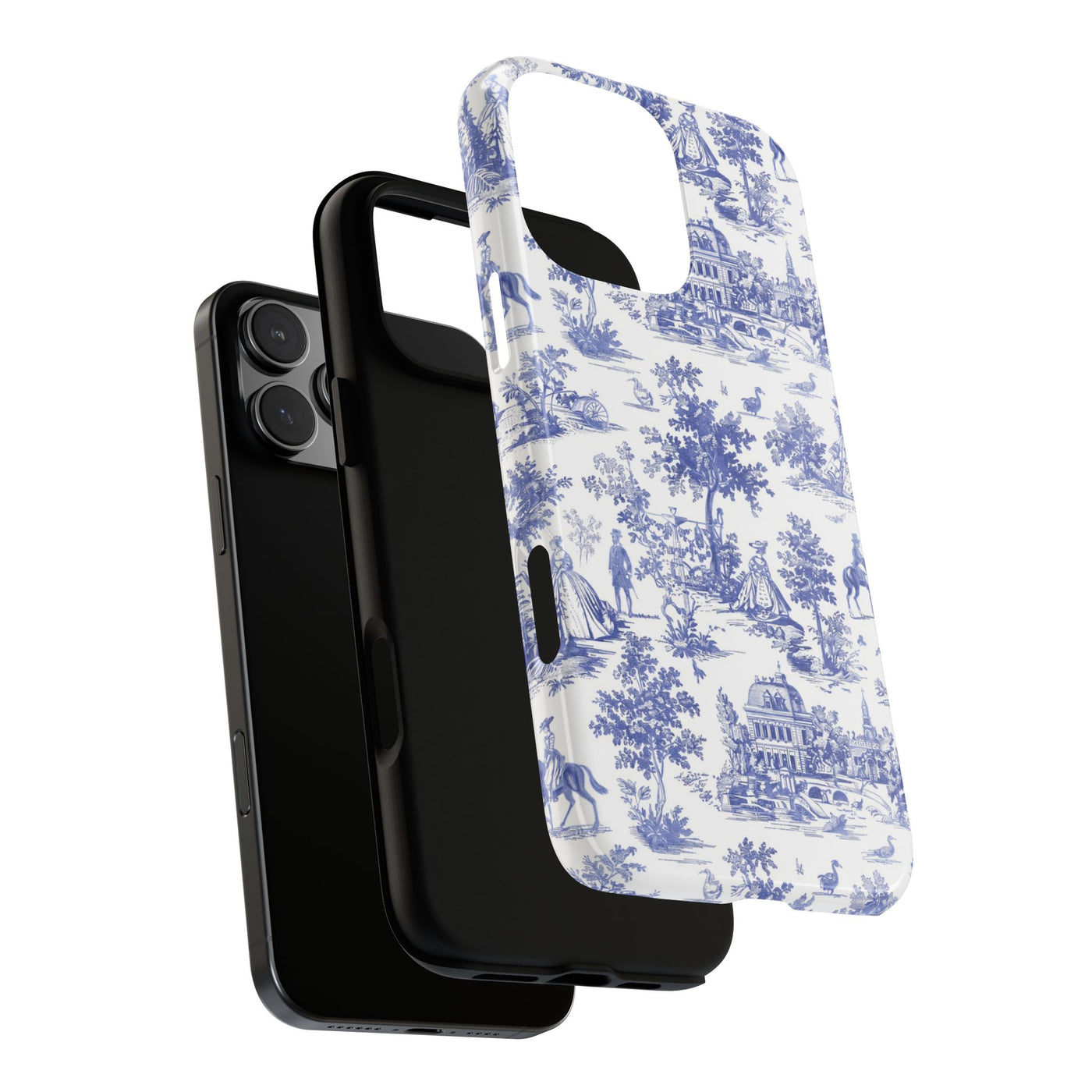 Premium Tough Blue French Toile Gift for Her Cute Phone Cases for Samsung and Iphone, 16, 15, 14, S24, S23, S22, S21, S20, Plus, Ultra, Pro