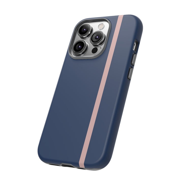 Tough Phone Case Navy Blue Orange Stripe iPhone 18 17 16 15 14 13 12 Pro Max Plus, Samsung Galaxy S26 S25 S24 Ultra Cute Preppy Sport - Studio40ParkLane