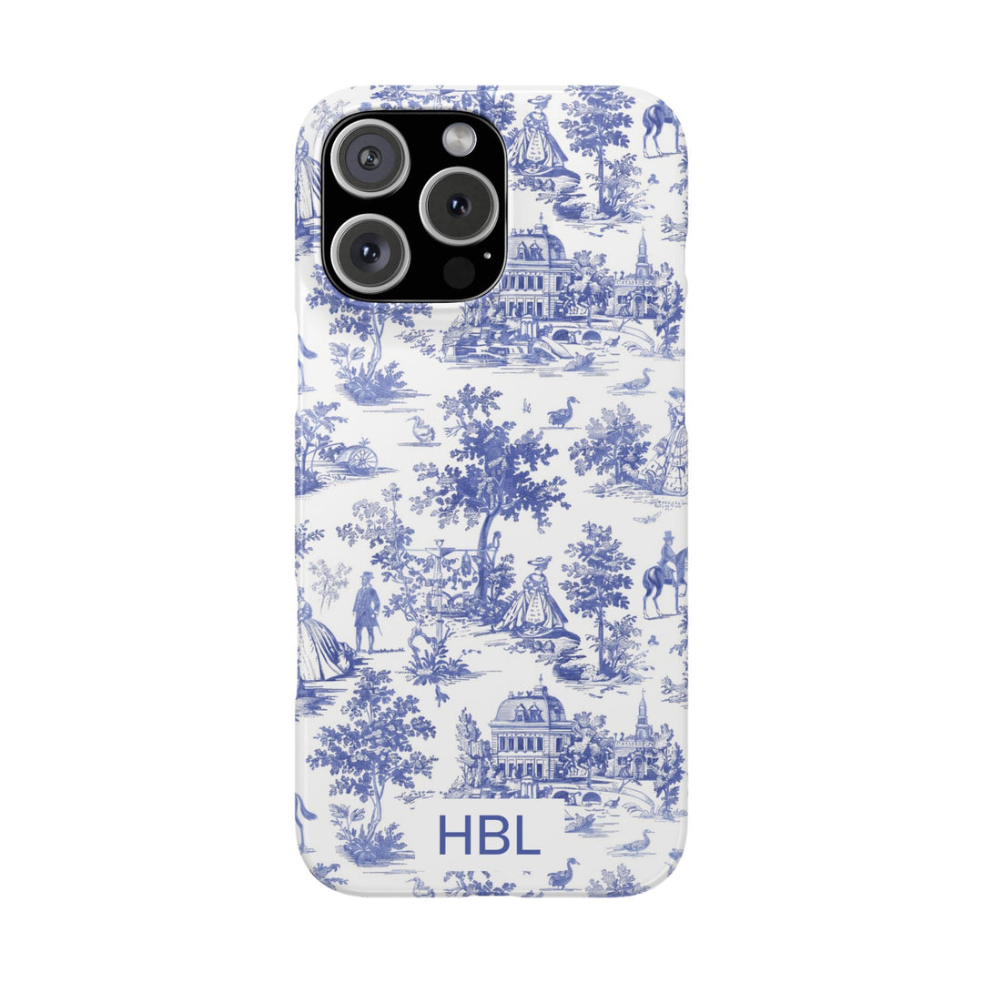 Slim Personalized Slim Blue Vintage French Toile Cute Phone Cases for Iphone 16 Pro Max | iPhone 15 Case | iPhone 15 Pro Max Case, Iphone 14, Iphone 14 Pro Max, Iphone 13 12 11 8 7 - Studio40ParkLane