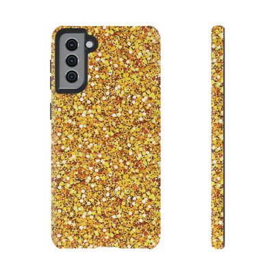 Chic Gold Faux Play on Glitter Effect Cute Phone Case, for IPhone 16 pro Max | Iphone 15, Iphone 14, IPhone 13 Case, 11 8 7, Samsung Galaxy S24, S23, S22, S21, 2 Layer Protection