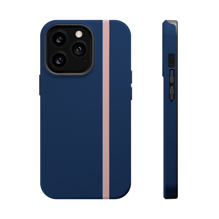 MagSafe Navy Blue Blush Pink Stripe Tough Phone Case iPhone 18 17 16 15 14 13 Pro Max Samsung Galaxy S26 Dual Layer Modern Luxury Cover - Studio40ParkLane
