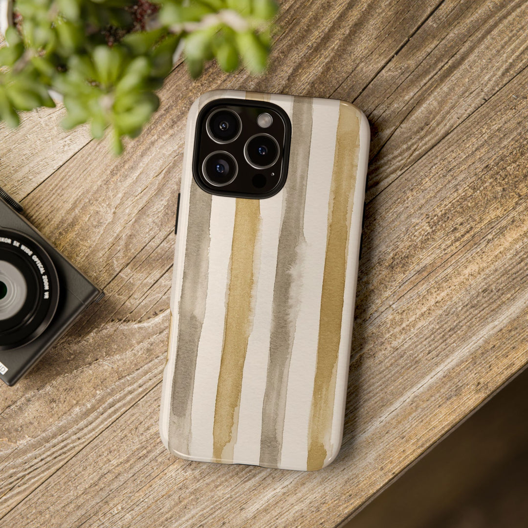 Tough Cute Brown Beige Stripes Phone Case, for IPhone 17 Pro Max | Iphone 17 Air, Iphone 16, IPhone 15, 14 13 12, Samsung Galaxy S26, S25, S24, S23 - Studio40ParkLane