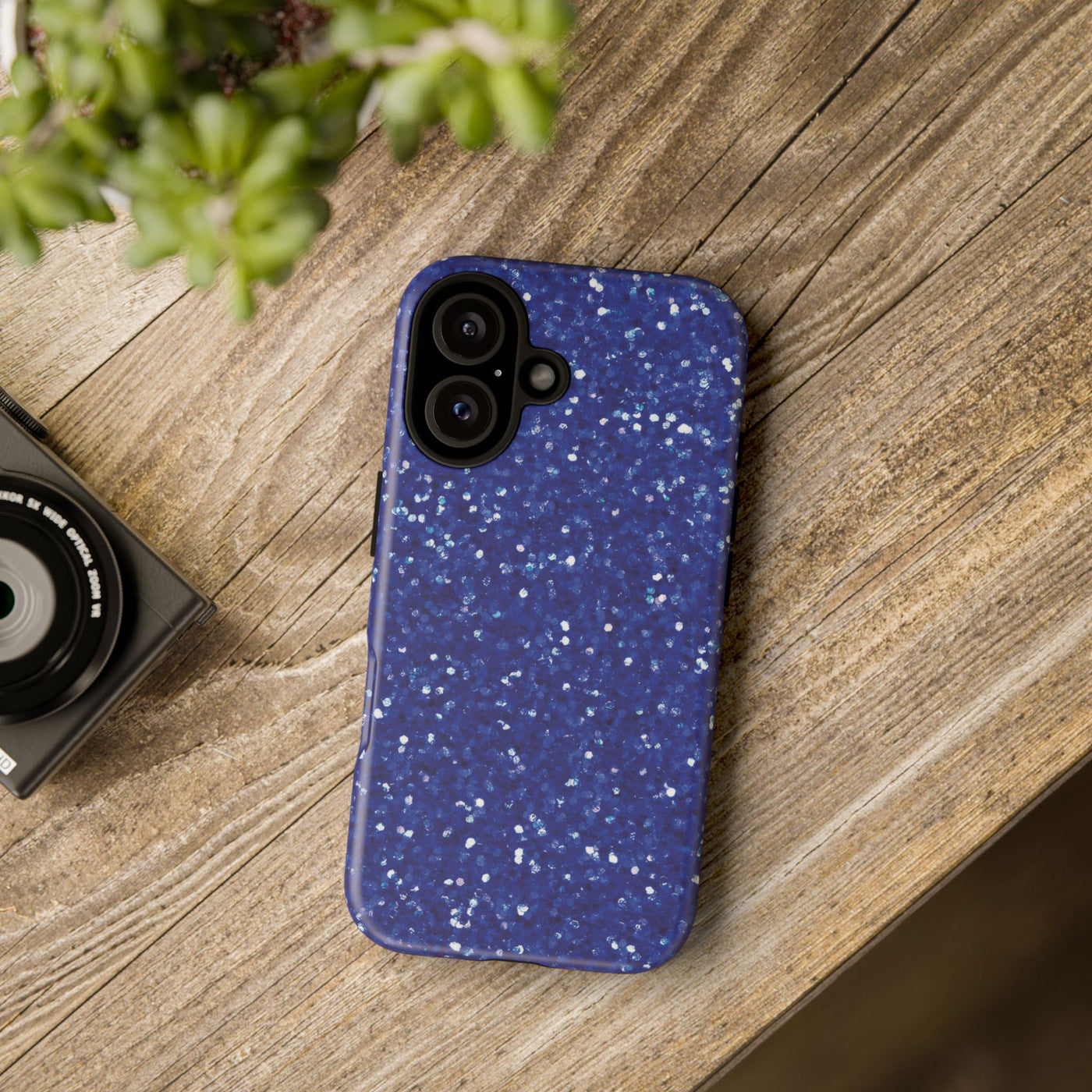 Chic Blue Faux Play on Glitter Effect Cute Phone Case, for IPhone 16 pro Max | Iphone 15, Iphone 14, IPhone 13 Case, 11 8 7, Samsung Galaxy S24, S23, S22, S21, 2 Layer Protection