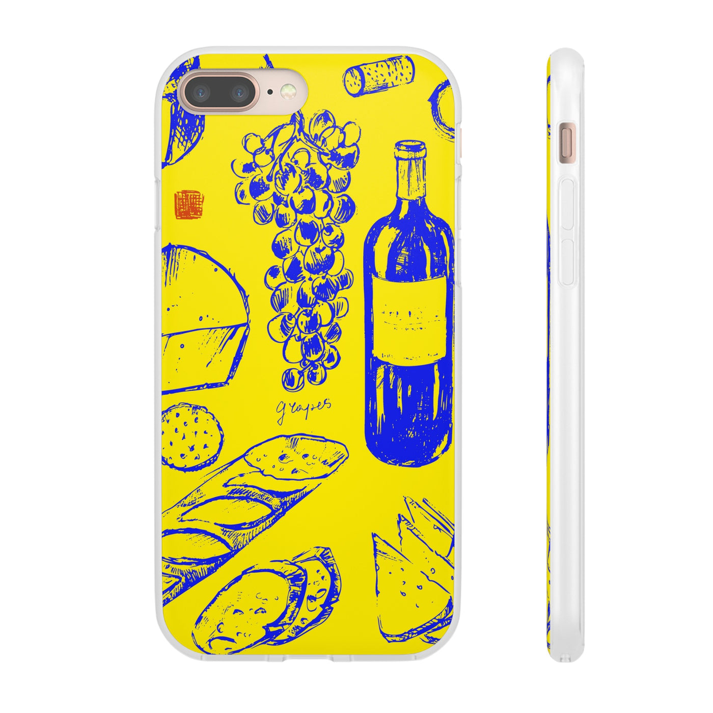 Cute Flexi Phone Cases, French Food Wine Yellow Blue, Compatible with Samsung Galaxy S23, Samsung S22, Samsung S21, Samsung S20, Galaxy S20 Ultra