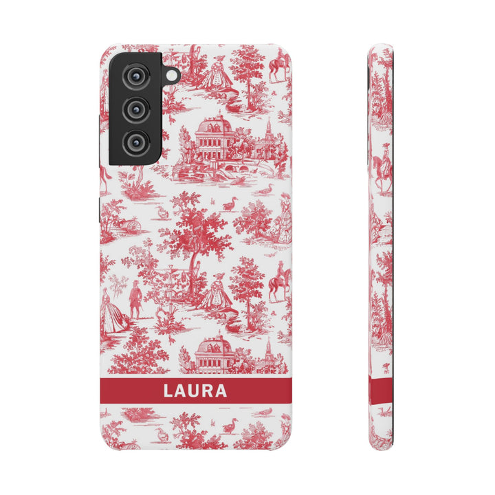 Snap French Toile Personalized Initial Custom Gift for Her Cute Phone Cases for Samsung S24, S23, S22, S21, S20, Plus and Ultra and Iphone, 16, 15, 14, 13, 12, 11. 10 - Studio40ParkLane