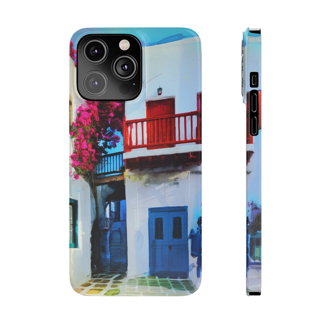 Slim Cute Phone Cases for Iphone | iPhone 15 Case | iPhone 15 Pro Max Case, Iphone 14, Iphone 14 Pro Max, Iphone 13, Colorful Greek Alley Watercolor - Studio40ParkLane