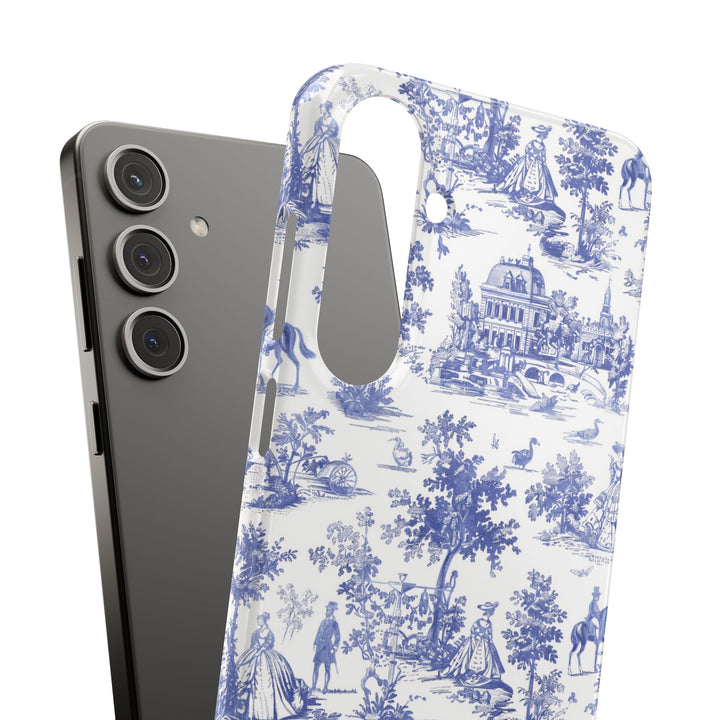 Sleek Snap Blue French Toile Cute Phone Case for iPhone 16 15 14 13 12 11 X Xs Max Xr Pro Plus Samsung Galaxy S24 S23 S22 S21 S20 Note Ultra