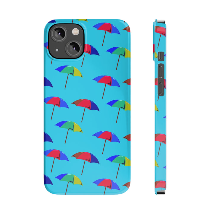 Slim Cute Phone Cases for Iphone - | iPhone 15 Case | iPhone 15 Pro Max Case, Iphone 14 Case, Iphone 14 Pro Max, Iphone 13, Colorful Beach Parasol Blue - Studio40ParkLane