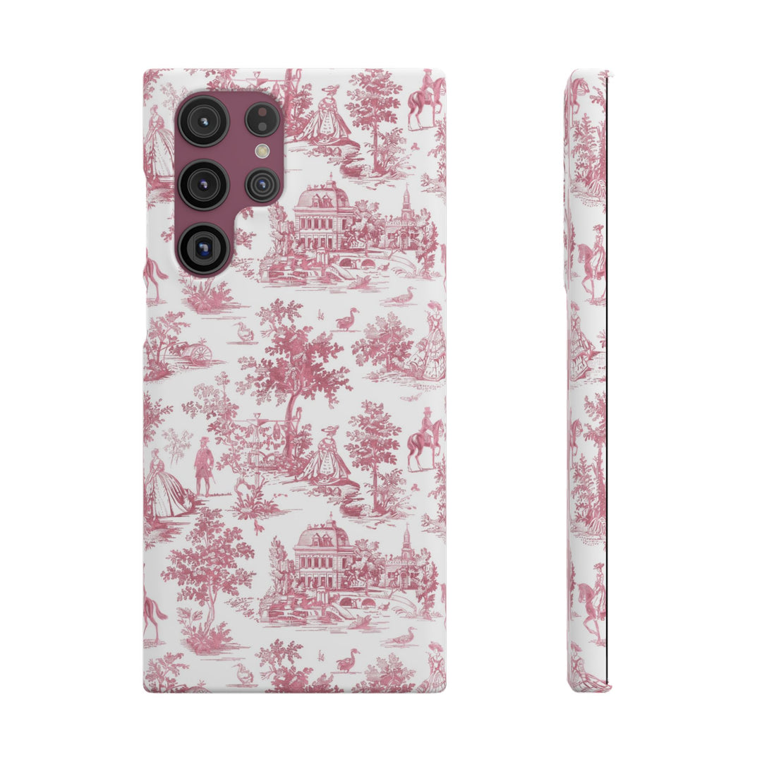 Sleek Snap Pink French Toile Cute Phone Case for iPhone 16 15 14 13 12 11 X Xs Max Xr Pro Plus Samsung Galaxy S24 S23 S22 S21 S20 Note Ultra