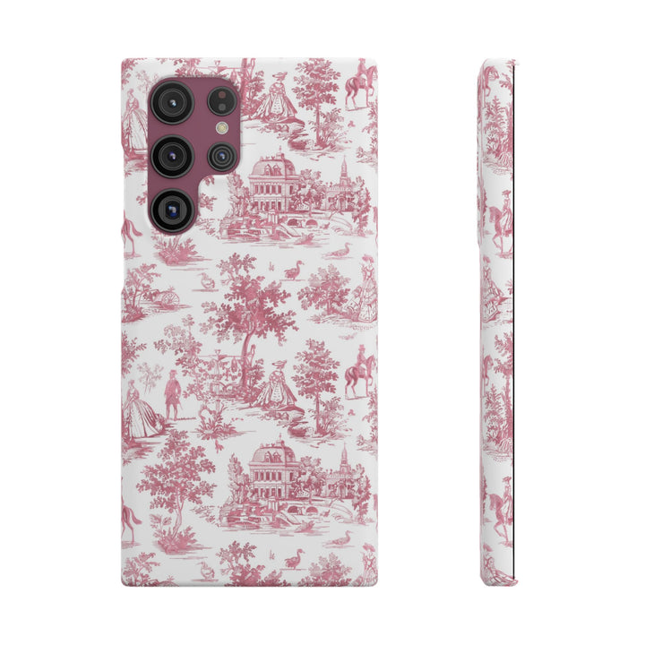 Sleek Snap Pink French Toile Cute Phone Case for iPhone 16 15 14 13 12 11 X Xs Max Xr Pro Plus Samsung Galaxy S24 S23 S22 S21 S20 Note Ultra