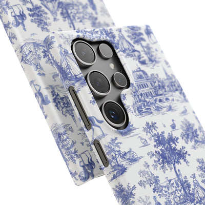 Snap Blue Vintage French Toile Cute Phone Cases for Samsung Galaxy S24, S23, S22, S21, S20, Plus, Ultra, Iphone 16, 15, 14, Pro and Max