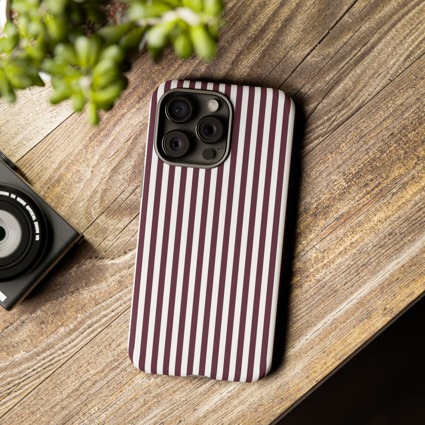 Tough Premium Burgundy Stripes Phone Case Gift for Her - For Apple iPhone 16 Pro Max 16e iPhone 15 Pro iPhone Iphone 14 Plus 13 Pro 12 SE XR - Studio40ParkLane