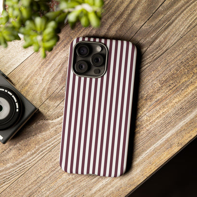 Tough Premium Burgundy Stripes Phone Case Gift for Her - For Apple iPhone 16 Pro Max 16e iPhone 15 Pro iPhone Iphone 14 Plus 13 Pro 12 SE XR - Studio40ParkLane