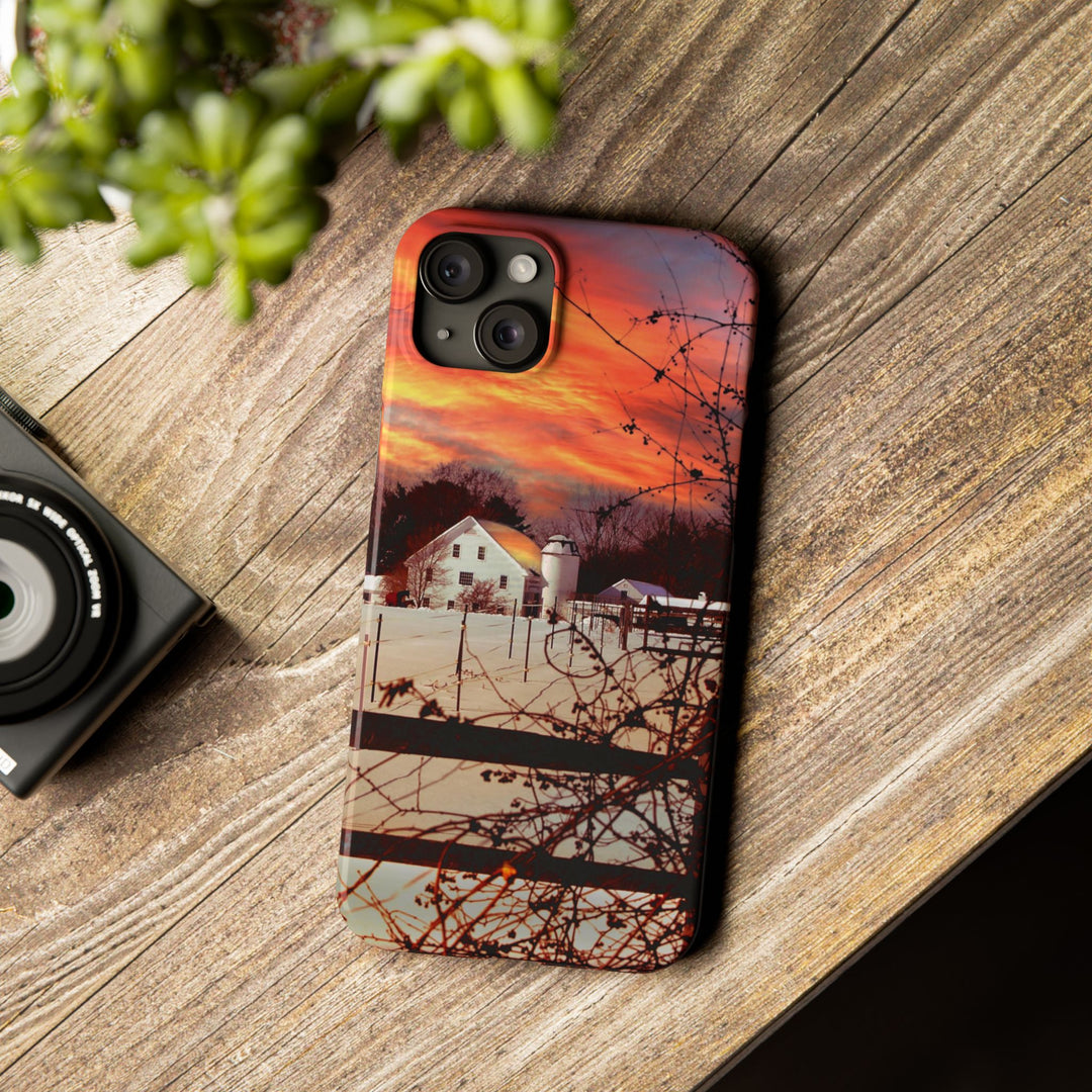 Slim Cute Phone Cases for Iphone - | iPhone 15 Case | iPhone 15 Pro Max Case, Iphone 14 Case, Iphone 14 Pro Max, Iphone 13, New England Winter Sunset - Studio40ParkLane