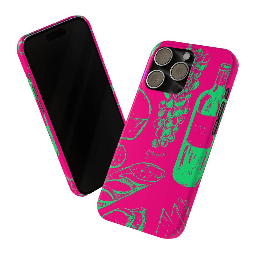 Slim French Food Wine Pink Green Cute Phone Cases for Iphone | iPhone 15 Case | iPhone 15 Pro Max Case, Iphone 14, Iphone 14 Pro Max, Iphone 13, - Studio40ParkLane
