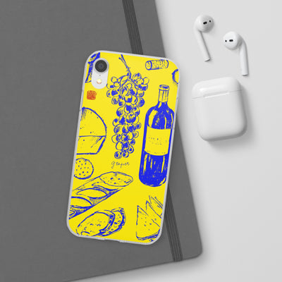 Cute Flexi Phone Cases, French Food Wine Yellow Blue, Compatible with Samsung Galaxy S23, Samsung S22, Samsung S21, Samsung S20, Galaxy S20 Ultra