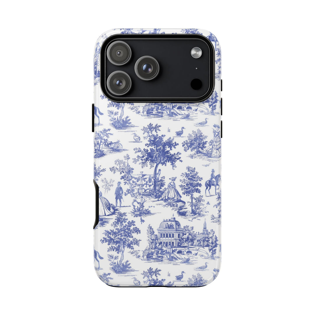 French Toile Blue Coquette Tough Phone Case - For iPhone 17 Pro Max iPhone 16 Pro Case iPhone Iphone 15 Case 14 13 12 11 Cute Phone Case - Studio40ParkLane
