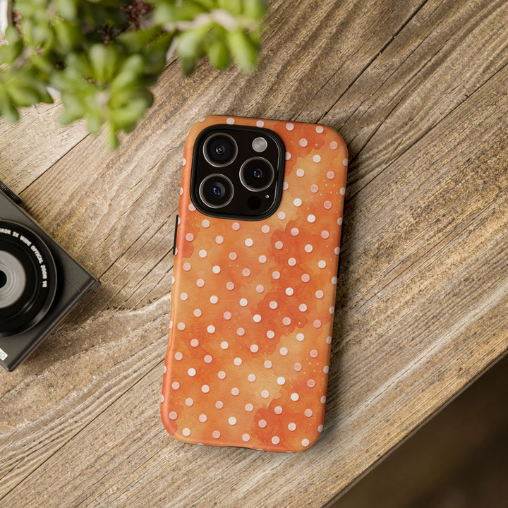Aesthetic Tough Orange Polka Dots Watercolor Phone Case - For iPhone 17 Pro Max iPhone 16 Pro iPhone 15 Iphone 14 Plus 13 Pro 12 11 10 XR - Studio40ParkLane