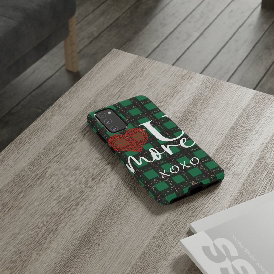 Cute Samsung Phone Cases, Designer Samsung Galaxy S23 Phone Case, Samsung S22 Case, Samsung S21 Case, Samsung S20 Case, Green Plaid Love You - Studio40ParkLane