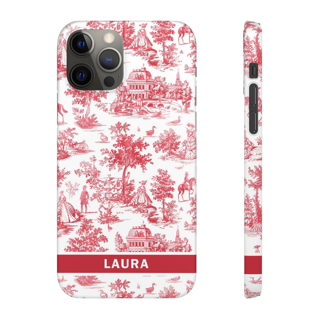 Snap French Toile Personalized Initial Custom Gift for Her Cute Phone Cases for Samsung S24, S23, S22, S21, S20, Plus and Ultra and Iphone, 16, 15, 14, 13, 12, 11. 10 - Studio40ParkLane