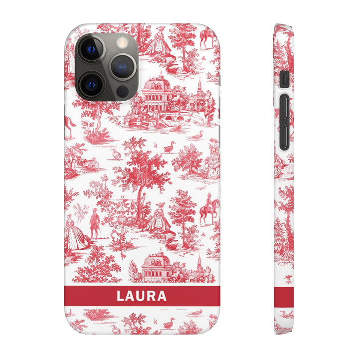 Snap French Toile Personalized Initial Custom Gift for Her Cute Phone Cases for Samsung S24, S23, S22, S21, S20, Plus and Ultra and Iphone, 16, 15, 14, 13, 12, 11. 10 - Studio40ParkLane