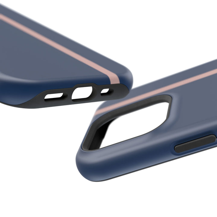MagSafe Navy Blue Blush Pink Stripe Tough Phone Case iPhone 18 17 16 15 14 13 Pro Max Samsung Galaxy S26 Dual Layer Modern Luxury Cover - Studio40ParkLane