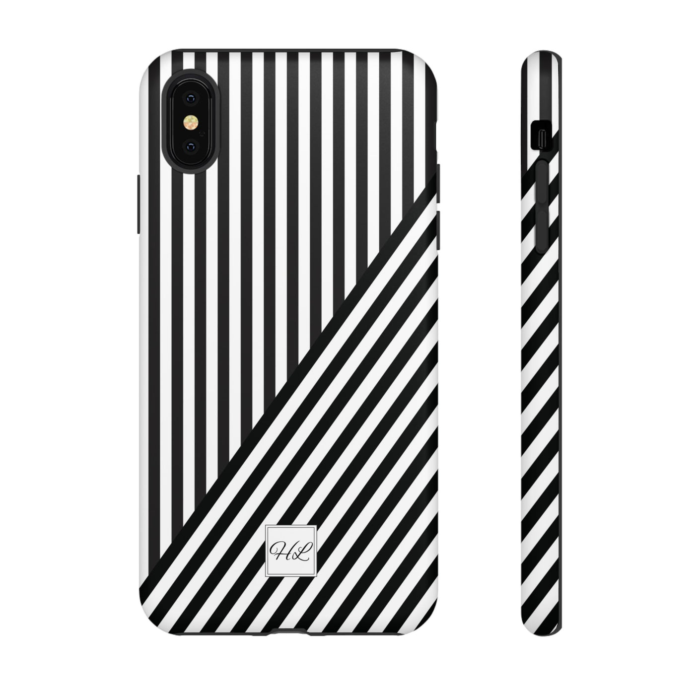 Custom Personalized Aesthetic Stripes Black White Tough Phone Case - For iPhone 17 Pro Max iPhone 16 Pro iPhone 15 Iphone 14 Plus 13 12 11 - Studio40ParkLane