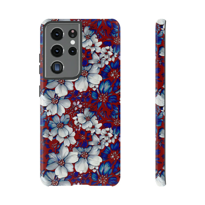 Cute Samsung Phone Case | Aesthetic Samsung Phone Case | Galaxy S23, S22, S21, S20 | Red Blue Flowers, Protective Phone Case - Studio40ParkLane