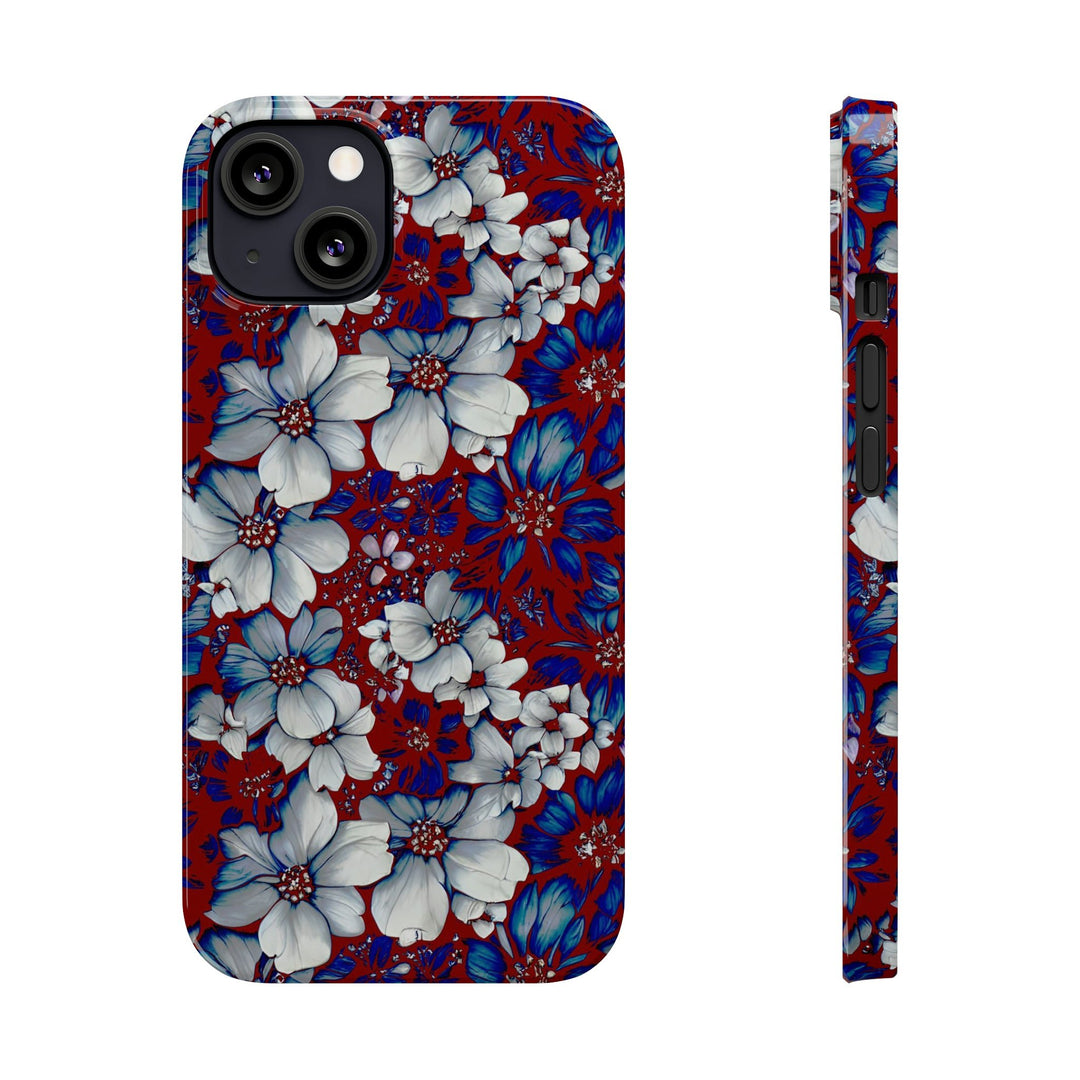 Slim Cute Phone Cases for Iphone - | iPhone 15 Case | iPhone 15 Pro Max Case, Iphone 14 Case, Iphone 14 Pro Max, Iphone 13, Red Blue Flowers - Studio40ParkLane