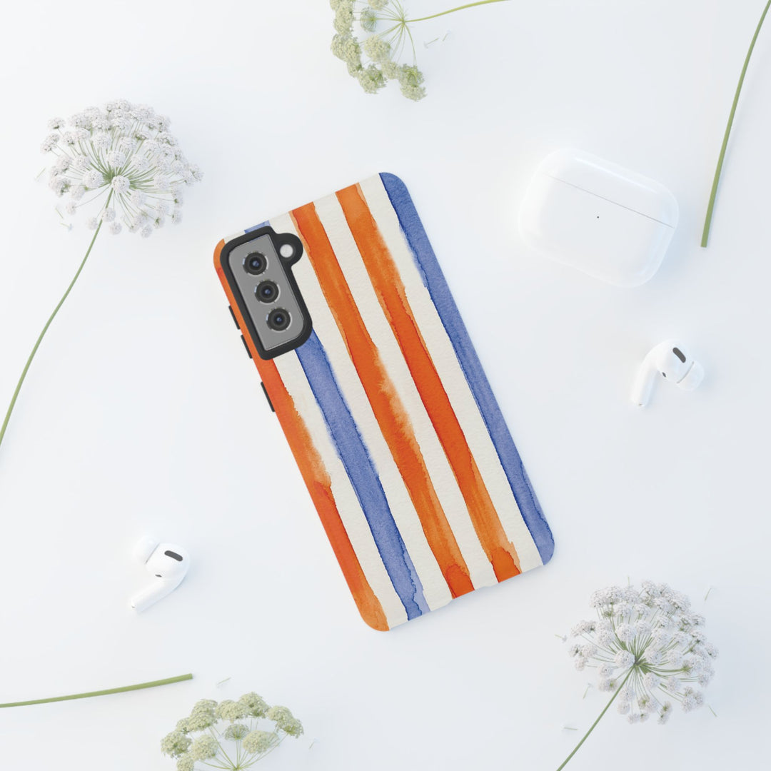Tough Cute Blue Orange Stripes Phone Case, for IPhone 17 Pro Max | Iphone 17 Air, Iphone 16, IPhone 15, 14 13 12, Samsung Galaxy S26, S25, S24, S23 - Studio40ParkLane