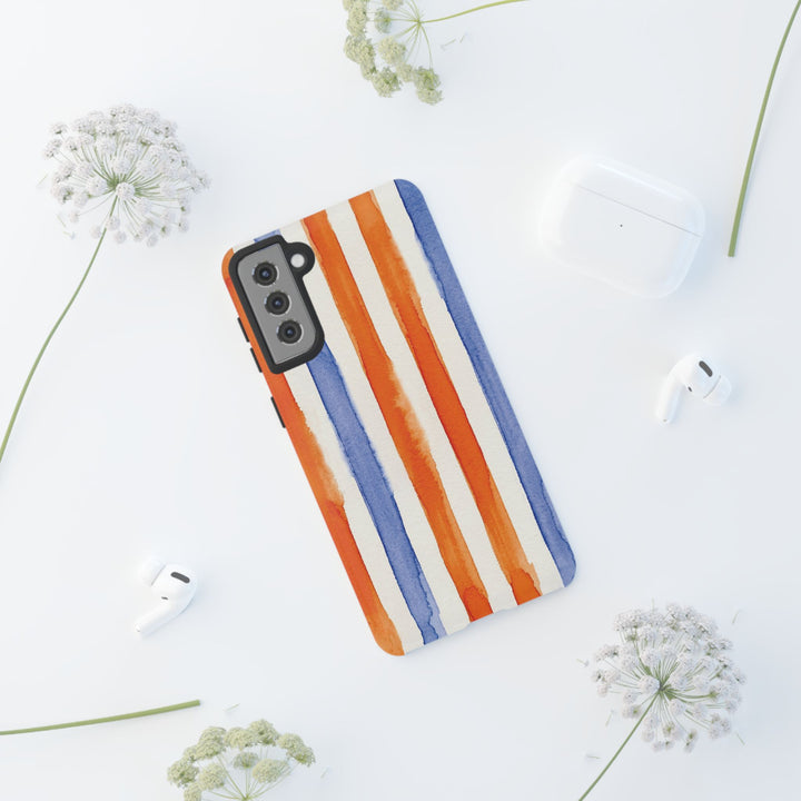 Tough Cute Blue Orange Stripes Phone Case, for IPhone 17 Pro Max | Iphone 17 Air, Iphone 16, IPhone 15, 14 13 12, Samsung Galaxy S26, S25, S24, S23 - Studio40ParkLane