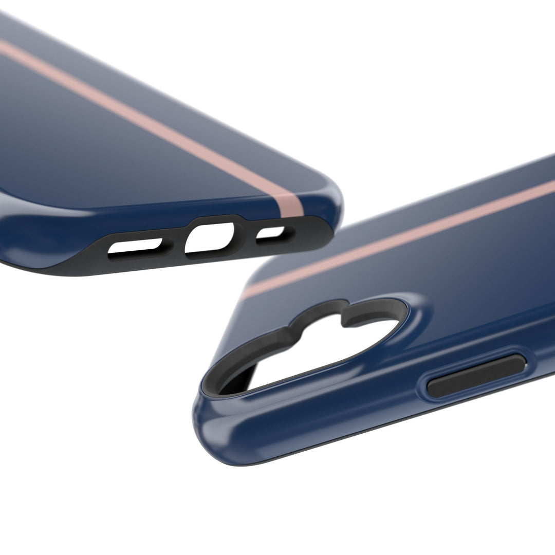 MagSafe Navy Blue Blush Pink Stripe Tough Phone Case iPhone 18 17 16 15 14 13 Pro Max Samsung Galaxy S26 Dual Layer Modern Luxury Cover - Studio40ParkLane