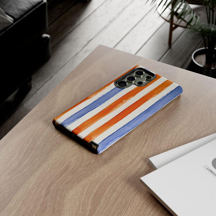 Tough Cute Blue Orange Stripes Phone Case, for IPhone 17 Pro Max | Iphone 17 Air, Iphone 16, IPhone 15, 14 13 12, Samsung Galaxy S26, S25, S24, S23 - Studio40ParkLane