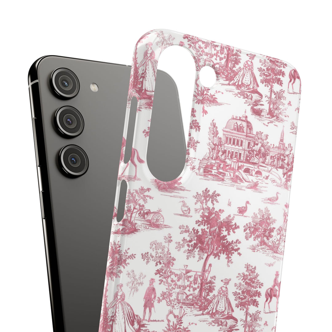 Sleek Snap Pink French Toile Cute Phone Case for iPhone 16 15 14 13 12 11 X Xs Max Xr Pro Plus Samsung Galaxy S24 S23 S22 S21 S20 Note Ultra