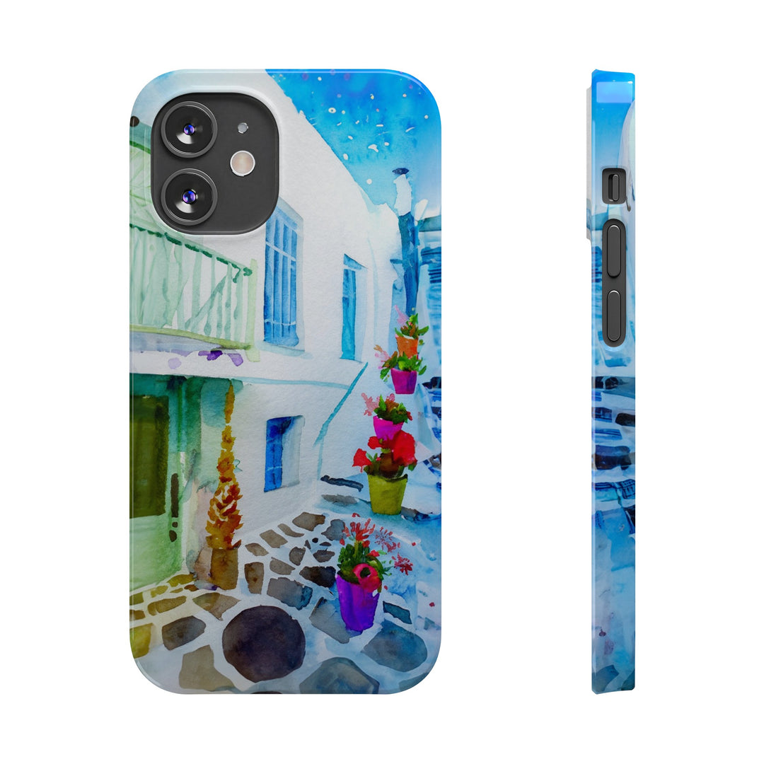 Slim Cute Phone Cases for Iphone | iPhone 15 Case | iPhone 15 Pro Max Case, Iphone 14, Iphone 14 Pro Max, Iphone 13, Colorful Greek Alley Watercolor - Studio40ParkLane