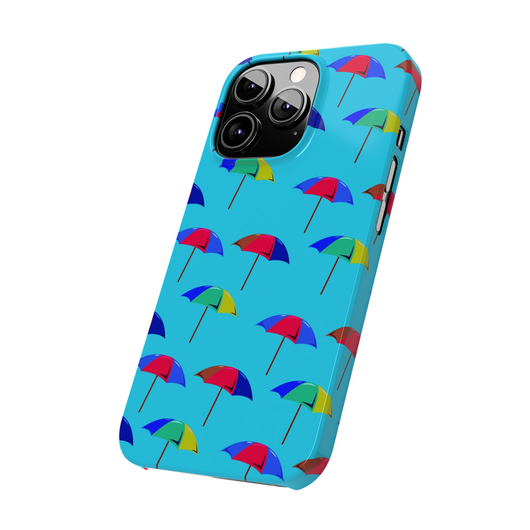 Slim Cute Phone Cases for Iphone - | iPhone 15 Case | iPhone 15 Pro Max Case, Iphone 14 Case, Iphone 14 Pro Max, Iphone 13, Colorful Beach Parasol Blue - Studio40ParkLane