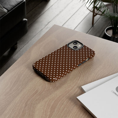 Aesthetic Tough Mocha Brown Polka Dots Premium Phone Case - For iPhone 17 Pro Max iPhone 16 Pro iPhone 15 Iphone 14 Plus 13 Pro 12 11 10 - Studio40ParkLane