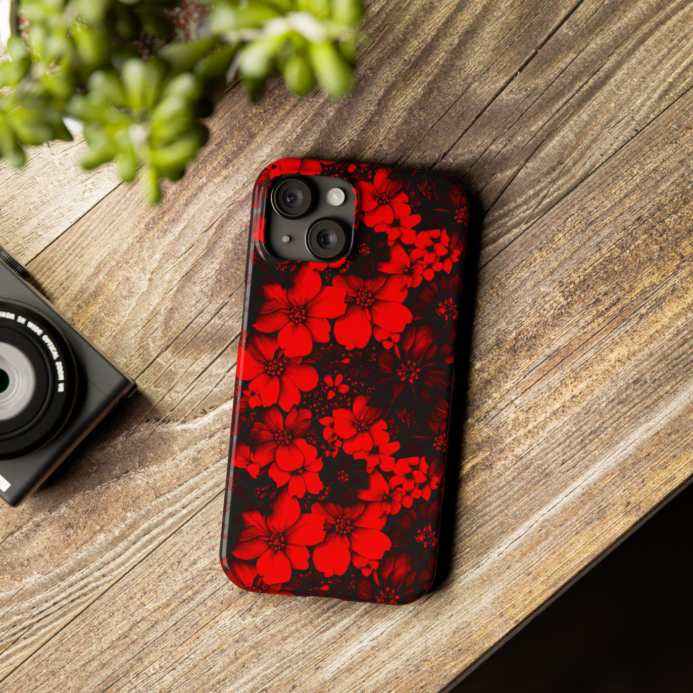 Slim Cute Phone Cases for Iphone - | iPhone 15 Case | iPhone 15 Pro Max Case, Iphone 14 Case, Iphone 14 Pro Max, Iphone 13, Red Black Flowers