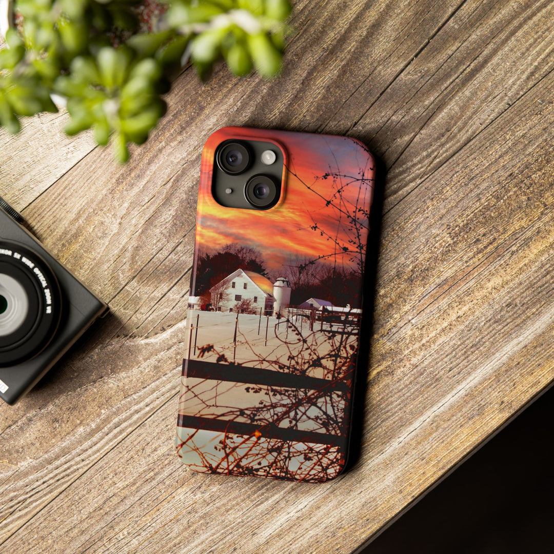Slim Cute Phone Cases for Iphone - | iPhone 15 Case | iPhone 15 Pro Max Case, Iphone 14 Case, Iphone 14 Pro Max, Iphone 13, New England Winter Sunset - Studio40ParkLane