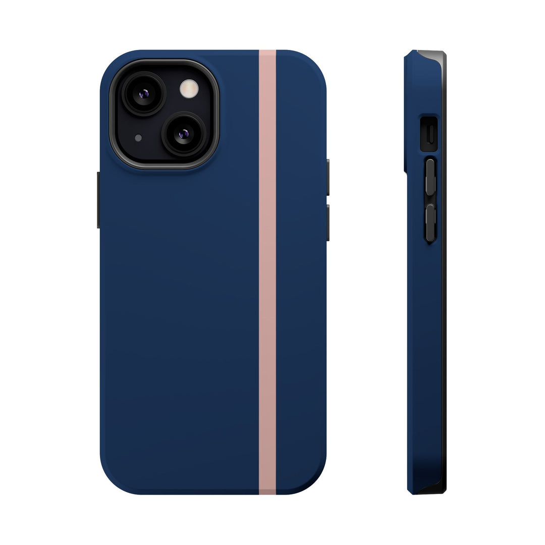 MagSafe Navy Blue Blush Pink Stripe Tough Phone Case iPhone 18 17 16 15 14 13 Pro Max Samsung Galaxy S26 Dual Layer Modern Luxury Cover - Studio40ParkLane