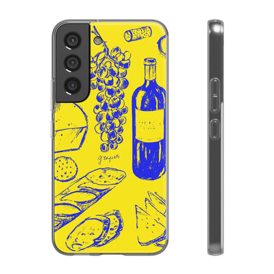 Cute Flexi Phone Cases, French Food Wine Yellow Blue, Compatible with Samsung Galaxy S23, Samsung S22, Samsung S21, Samsung S20, Galaxy S20 Ultra