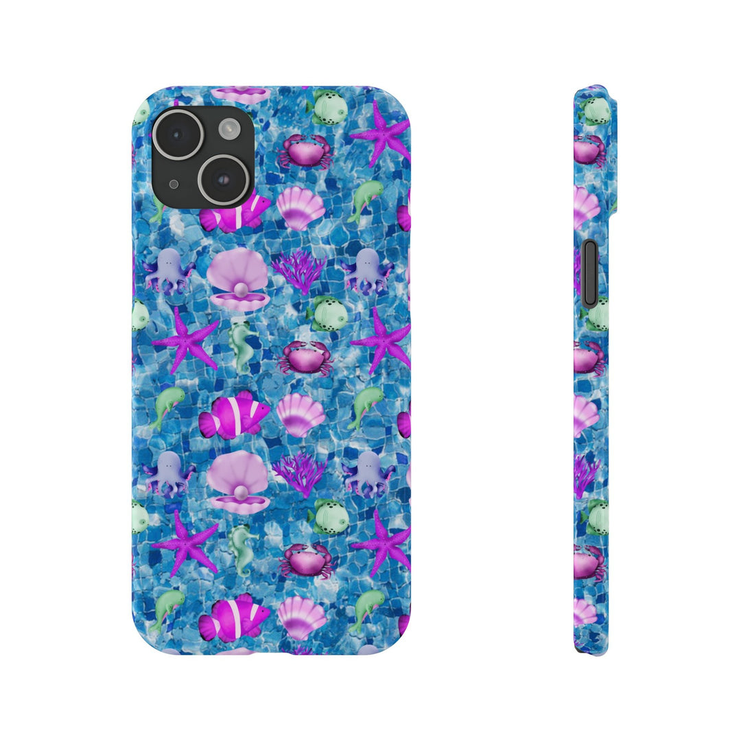 Slim Cute Phone Cases for Iphone - | iPhone 15 Case | iPhone 15 Pro Max Case, Iphone 14 Case, Iphone 14 Pro Max, Iphone 13, Blue Pink Under Sea - Studio40ParkLane