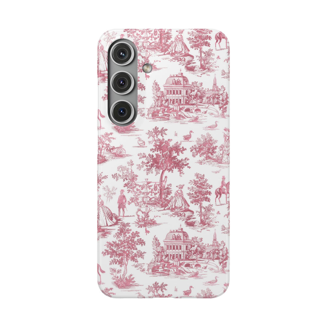 Sleek Snap Pink French Toile Cute Phone Case for iPhone 16 15 14 13 12 11 X Xs Max Xr Pro Plus Samsung Galaxy S24 S23 S22 S21 S20 Note Ultra
