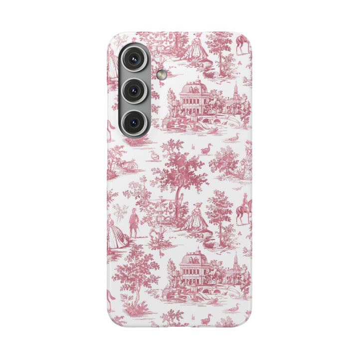 Sleek Snap Pink French Toile Cute Phone Case for iPhone 16 15 14 13 12 11 X Xs Max Xr Pro Plus Samsung Galaxy S24 S23 S22 S21 S20 Note Ultra