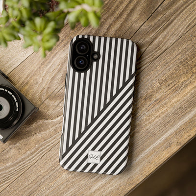 Custom Personalized Aesthetic Stripes Black White Tough Phone Case - For iPhone 17 Pro Max iPhone 16 Pro iPhone 15 Iphone 14 Plus 13 12 11 - Studio40ParkLane
