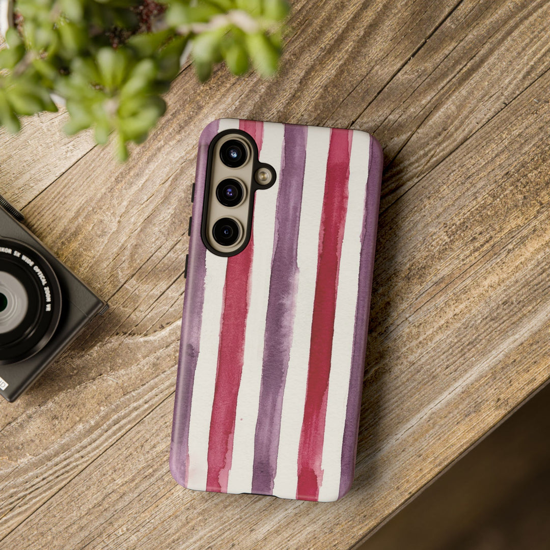 Tough Cute Wine Red Purple Stripes Phone Case, for IPhone 17 Pro Max | Iphone 17 Air, Iphone 16, IPhone 15, 14 13 12, Samsung Galaxy S26, S25, S24, S23 - Studio40ParkLane