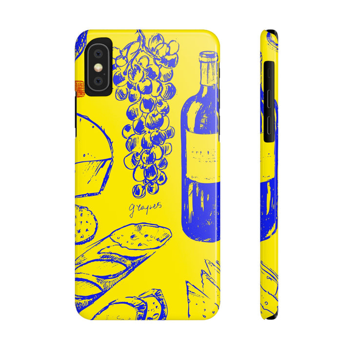 Slim Cute Phone Cases for Iphone | iPhone 15 Case | iPhone 15 Pro Max Case, Iphone 14, Iphone 14 Pro Max, Iphone 13, French Food Wine Yellow Blue - Studio40ParkLane