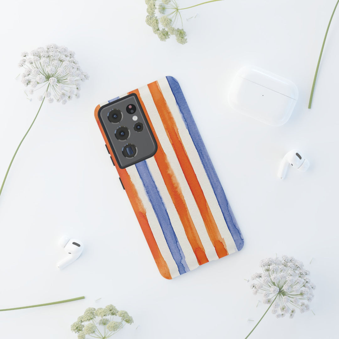 Tough Cute Blue Orange Stripes Phone Case, for IPhone 17 Pro Max | Iphone 17 Air, Iphone 16, IPhone 15, 14 13 12, Samsung Galaxy S26, S25, S24, S23 - Studio40ParkLane